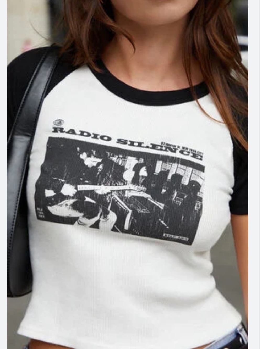 Brandy Melville Radio Silence Ringer Baby Tee Shirt Women’s Small